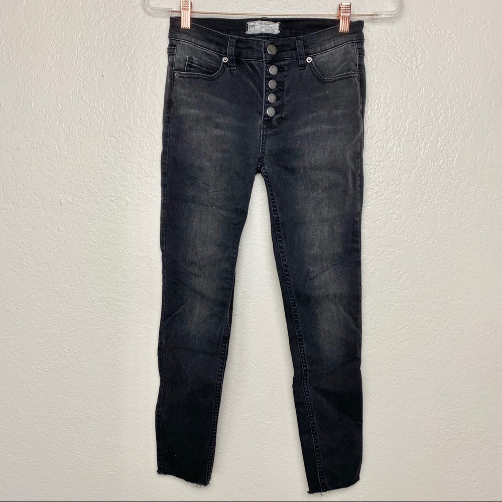 Free People Black Skinny Jeans Raw Hem 26